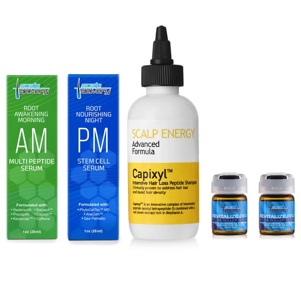 Scalp Delivery Hair Growth Treatment Kit with AM PM Peptide and Stem Cell Serums, PH Balanced Shampoo Revitalize Pro Serums Plant Based Hair Growth Products For Thinning Hair