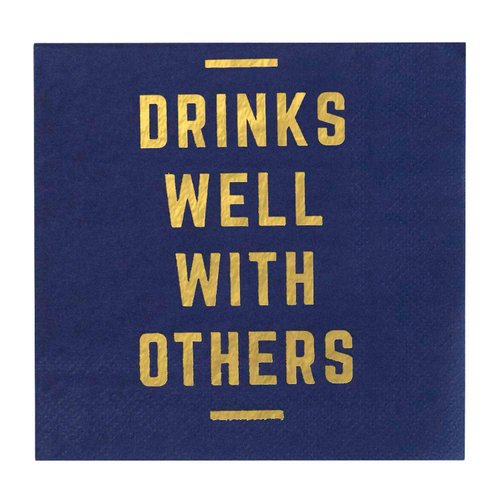 X&O Paper Goods Blue ''Drinks Well With Others'' Paper Cocktail Napkins, 20pc, 5.5'' x 5.5''