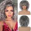 Dai Cloud Grey Afro Curly Wigs for Black Women Dark Roots with Bangs Wig Short Wave Kinky Synthetic Daily Use Wig