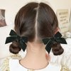 Green Velvet Hair Bow Set IKOLA 7" Hair Bow with Tail 4" Velvet Bows for Toddler Girls Sturdy Non-Slip Alligator Clip for Ponytail Fall Winter Christmas Hair Accessories for Women and Girls