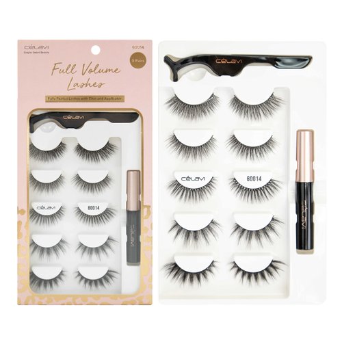 Celavi Full Volume Eyelash, Lightweight and Reusable Lashes with Glue and Applicator, Contact Lens Friendly (10 pairs) (60014)