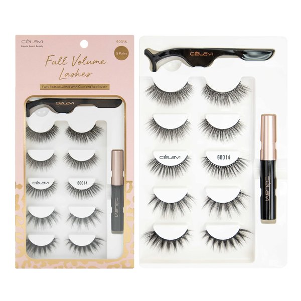 Celavi Full Volume Eyelash, Lightweight and Reusable Lashes with Glue and Applicator, Contact Lens Friendly (10 pairs) (60014)