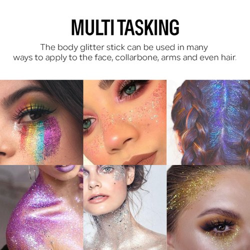 KYDA Body Glitter Stick, Chunky Glitter Gel for Face Body Hair, Sparkling Holographic Mermaid Sequins Paint, Lasting Multiuse Makeup Glitter Gel, Red