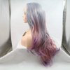 Side Part Long Hair Blue Green Grey Purple Pink Mixed Colour Synthetic Lace Front Wigs for Women Girls Replacement Party Cosplay Summer Wedding Wigs Mermaid Colourful Body Wave Natural Hairline 60cm