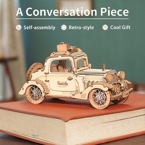 Rolife 3D Wooden Puzzles Retro Car Model - Collectibles Wooden Model Kits for Adults Desk Toys Display Gift for Boys/Girls (Vintage Car)