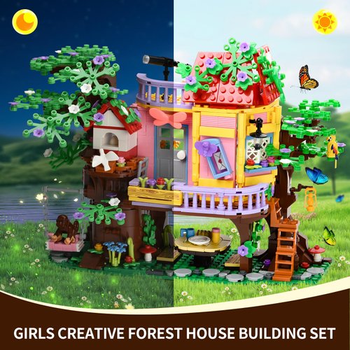 XITALAXU Trees House Building Set for Girls,Animals Tree Houses Buildings Toys Forest Friends Flowers Blocks,with Swing,Wooden Base,Christmas Birthday Gifts for Age 6 8 10 12+ Kids(840PCS)