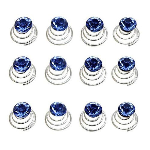 canjoyn 24 Pcs Bridal Gem Spin Hair Pins Swirl Hair Twists Coils Wedding Spiral Twist Hairpins Shiny Rhinestone Crystal Twisters Metal Spiral Updo Prom (Blue)