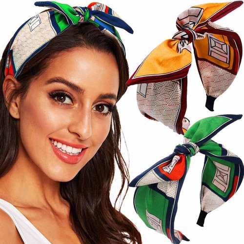 Bouory Knotted Wide Headbands Bows Hairbands Twist Knot Head Bands Bowknot Hairhoop for Women 2PCS