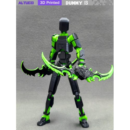altuco Assembled T13 Action Figure with Multiple Accessories, Black-Green 3D Printed Multi-Jointed Titan 13 Figure,Dummy 13 Desktop Decorative Toy