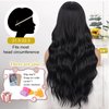 AISI QUEENS Black Wig with Bangs, Long Black Wavy Wigs for Women Synthetic Wigs Natural Black Curly Hair Wig for Girls Daily Party Use