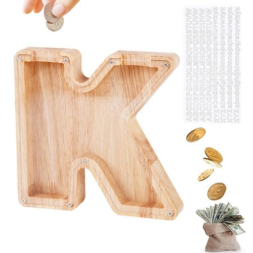 LIHMHSA Alphabet K Wooden Letter Piggy Bank | Coin Bank for Boys, Girls, and Toddlers | Birthday Gift for Kids | Children's Day Present | Family Financial Management Tool | Can Serve as Home Decor