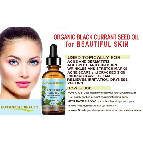 BLACK CURRANT SEED OIL 100% Pure Natural Undiluted Refined Cold Pressed Carrier oil. 1 Fl.oz. - 30 ml For Face, Skin, Hair, Lip, Nails. Rich in Gamma Linolenic acid, Omega 3 by Botanical Beauty
