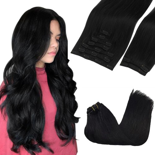 GOO GOO Clip in Hair Extensions Real Human Hair, 20inch 150g 9Pcs, 1 Jet black, Remy Human Hair Extensions Clip ins for Women, Natural Human Hair