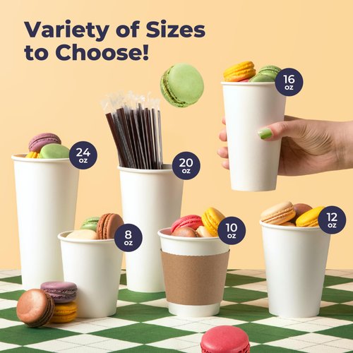 Fit Meal Prep 500 Pack 12 oz Coffee Cups with Lids and Kraft Sleeves, Premium Disposable Paper Coffee Cups, Durable Thickened To Go Hot Cups for Party, Hot Beverage, Chocolate, Tea, Cocoa