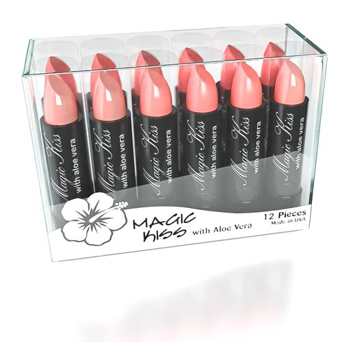 Magic Kiss Pack of 12 Color Changing Aloe Vera Lipstick set, MADE IN USA (Pink)