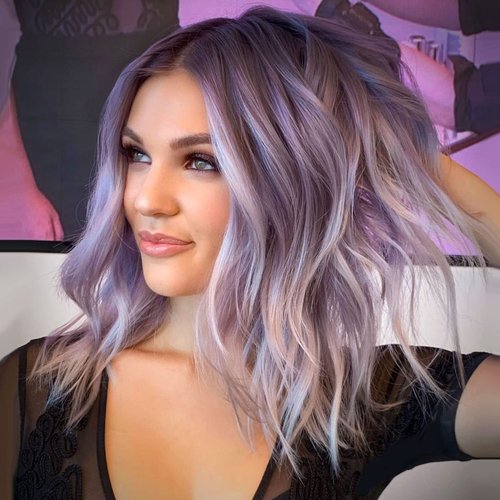 LEOSA Wavy Bob Wig Purple Ombre Wigs for Women Synthetic Ombre Lace Front Wig Short Wavy Wig Middle Part Ombre Lace Wig Bob Wavy Curly Wig Synthetic Heat Resistant Bob Wig Lace 16 INCH