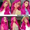 Amnenl Rose Red Hot Pink Curly Wigs Long Wavy Wigs for Women Natural Middle Part Synthetic Wig for Halloween Cosplay Wigs