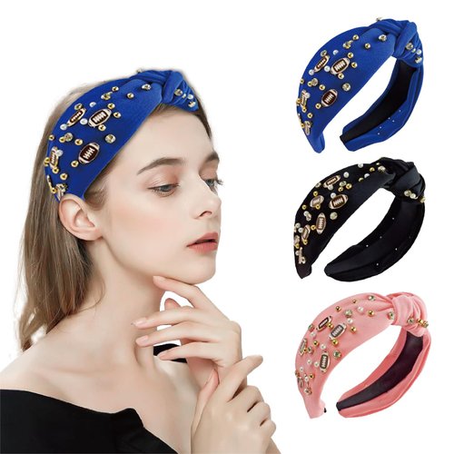 JYOUX Pearl Tie Hair Band, Women's Rhinestone Decorative Hair Band holiday Headband Gift for Mother and Sisters+Black+Pink+blue