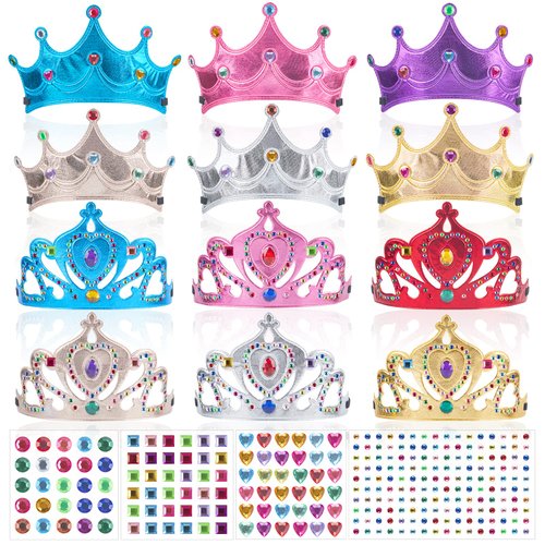 FLMRIOY 17 Pcs Princess Party Crowns Set Kids Party Supplies Tiaras Making Kit with Diamond Stickers for Little Girls Gifts