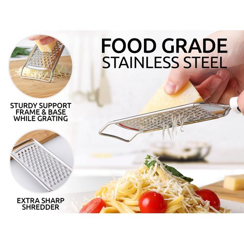Zulay Kitchen Professional Cheese Grater Stainless Steel - Durable Rust-Proof Metal Lemon Zester Grater With Handle - Flat Handheld Grater For Cheese, Chocolate, Spices, And More - Black