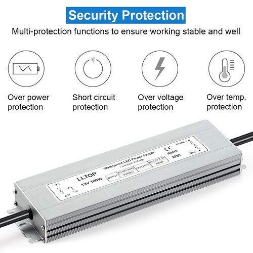 LLTOP LED Driver 100 Watts Waterproof IP67 Power Supply AC100-264V to 12V DC 8.3A Low Voltage Transformer Ultra Thin Adapter for Outdoor LED Lights, Computer Project