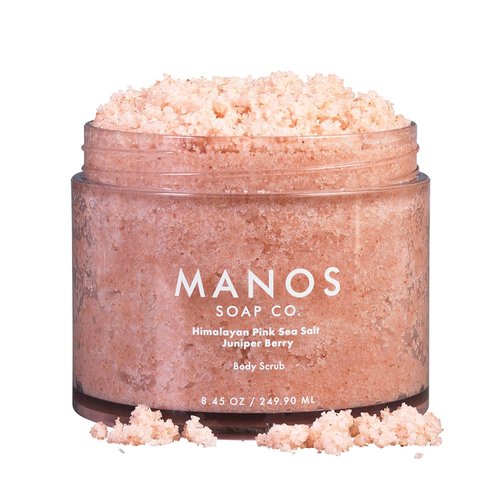 Himalayan Pink Sea Salt Body Scrub for Men Women Exfoliation Juniper Berry – Exfoliating Pink Sea Salt for Face Scrub, Body Scrub, Foot Scrub by Manos Soap Co. – 8 oz