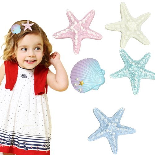 5Pcs Shell Starfish Hair Clip, Mermaid Hair Accessories Seashell Hair Clips, Resin Shell Hair Acc...