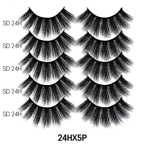 Laflare Silk Lashes 3D Faux Mink Eyelashes Multipack, Light, Natural Looking, Professional Easy to Apply Eyelashes in a Knitted Style 5 Pairs Value Pack (24HX5P)