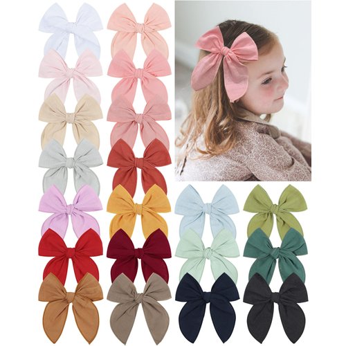 doboi 20PCS Fable Bows 4.5 Inch Hair Clips Baby Girls Cotton Linen Bows for Girls Solid Color Hair Accessories for Baby Toddlers Kids