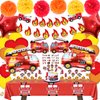 Fire Truck Theme Birthday Party Supplies Fireman Happy Birthday Banner Firefighter Cake Topper Balloon Sticker Decorations For Boys Birthday Party …