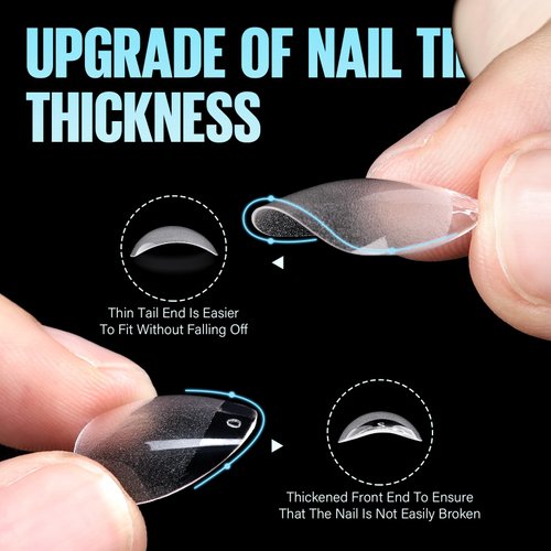TOMICCA Short Almond Nail Tips, 504Pcs Soft Gel Nail Tips, 12 Sizes Pre-Shaped Half Matte Fake Clear Gelly Tips, Press on Acrylic Nails for Nail Extension DIY Nail Salon
