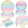 Pastel Rainbow Party Supplies for 20 Guests, Disposable Tableware Set includes Pastel Paper Plates, Napkins, Forks, Tablecloth for Girls Birthday Party, Baby Shower Party