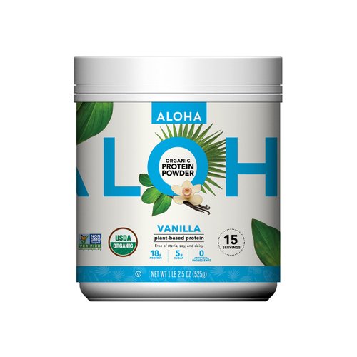 ALOHA Organic Plant Based Protein Powder, Stevia Free, Vanilla, 19.6 oz, 15 Servings PACKAGING MAY VARY