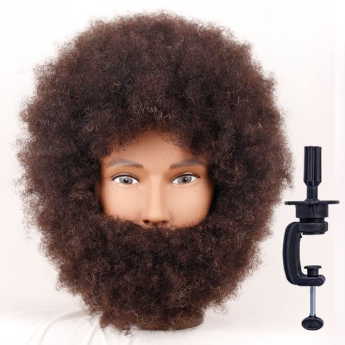 Newshair 8" Afro Male Mannequin Head for Braiding 4C Type 100% Human Hair Curly Hair Hairdresser Training Head African Cosmetology Doll Head for Styling Cornrow Braiding with Clamp Stand