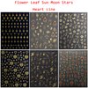 Vezocim Gold Nail Art Stickers, Sun Moon Stars Heart Line Flower Nail Self-Adhesive Sticker Design, 3D Gold Nail Transfer Decals for Women Girls Manicure Charms Decorations, DIY Nail Art Decal