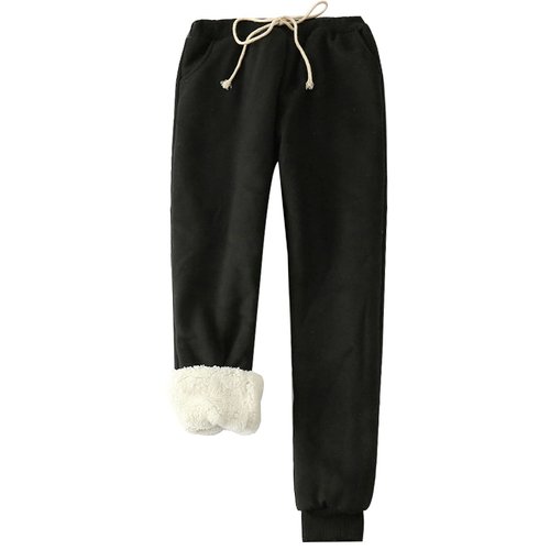 Women's Warm Fleece Pants Lamb Lined Sweatpants Jogger Lounge Pants (Black, S)