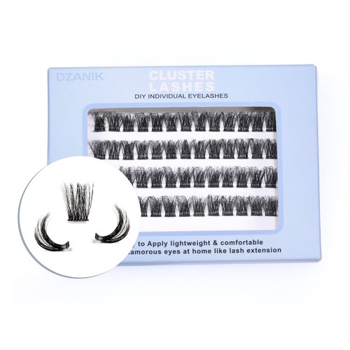 DZANIK Lash Clusters With Clear Band Single Lashes Natural Look,12mm D Curl 52pcs Individual Eyelashes For Self-Application DIY Lash Extension At Home (A1001-D-12MM)