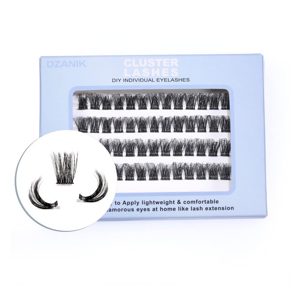 DZANIK Lash Clusters With Clear Band Single Lashes Natural Look,12mm D Curl 52pcs Individual Eyelashes For Self-Application DIY Lash Extension At Home (A1001-D-12MM)