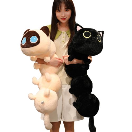 Somao Caterpillar Stuffed Animal Plush Long Cat Body Pillow,Creative Cat Caterpillar Plush Toys Soft Hugging Pillow Doll Funny Cushion Gift for Kids（Black,80cm/31.49inch）