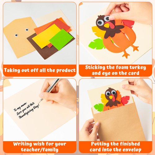 CY2SIDE 24PCS Thanksgiving Thankful Cards Foam Craft Kit for Kids DIY Turkey Greeting Cards with Envelopes Thanksgiving Gift Cards for Mother Father Teacher Fall Paper Craft Kit School Art Activity