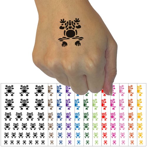Southwestern Style Tribal Frog Toad Temporary Tattoo Water Resistant Fake Body Art Set Collection - Dark Green (One Sheet)