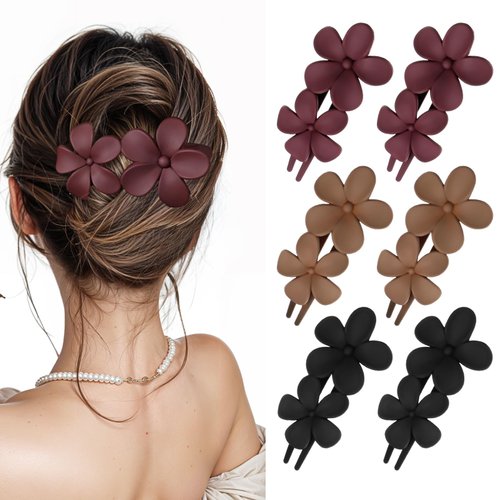 TIESOME 6 Pcs Flower Hair Clips for Women Elegant Hair Accessories, Matte French Hair Barrette Fl...