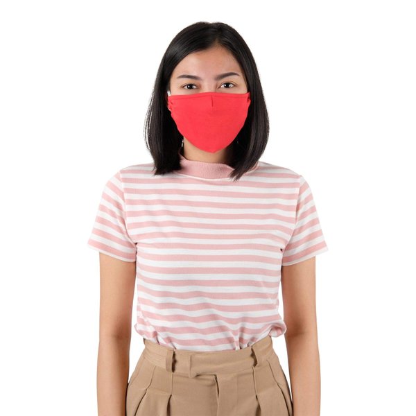 LOFBAZ Cloth Face Coverings Cotton Fabric with Filter Pocket Washable Reusable Vibrant Red - Pack of 3, Adult M