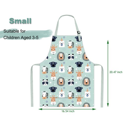 Pipoobear Kids Apron Adjustable Strap for Boys and Girls 100% Cotton, Blue Toddler Chef Apron with Pocket for Kitchen Cooking Baking Painting and Craft(S, 3-5 Year-Old)