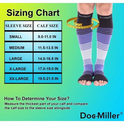 Doc Miller Open Toe Compression Socks Women and Men 20-30mmHg, Toeless Compression Socks Women, Support Shin Splints, Calf Recovery, Varicose Veins, 1 Pair