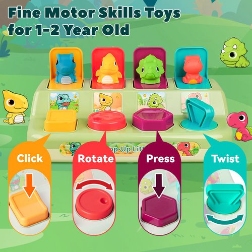 Cause and Effect Toy for 1 Year Old, Pop Up Dinosaur Toys, Montessori Developmental Toy for Baby Interactive Sensory Toy for Toddlers 1-3, Early Learning Toys for 6-9-12 Months Girl Boy Birthday Gifts