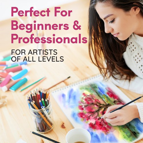 MozArt Supplies Professional Watercolor Paint Set - 6 Jewel Vibrant Colors – Light Weight and Portable Travel Watercolor Set – Perfect for Artists, Students, Kids and Hobbyist