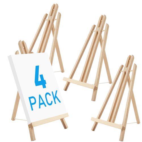 Falling in Art 16 Inch Wood Easel Stand, Tabletop Display Stand A-Frame Artist Easel for Painting Canvas, Portable Photo, Picture and Sign Holder (4 Pack)
