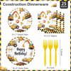 100 Pcs Construction Birthday Party Supplies Decorations Plates Set for 25 Guests, Include Plates Napkins Forks Set for Boys Kids Construction Excavator Theme