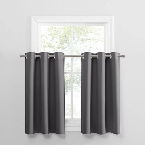 PONY DANCE Grey Blackout Kitchen Curtains 36 inch Length(W42 x L36 in, Grey, Set of 2), Soft Thermal Insulated Short Small Window Curtain for Basement Bathroom Cafe Window,Half Window Curtains Tiers